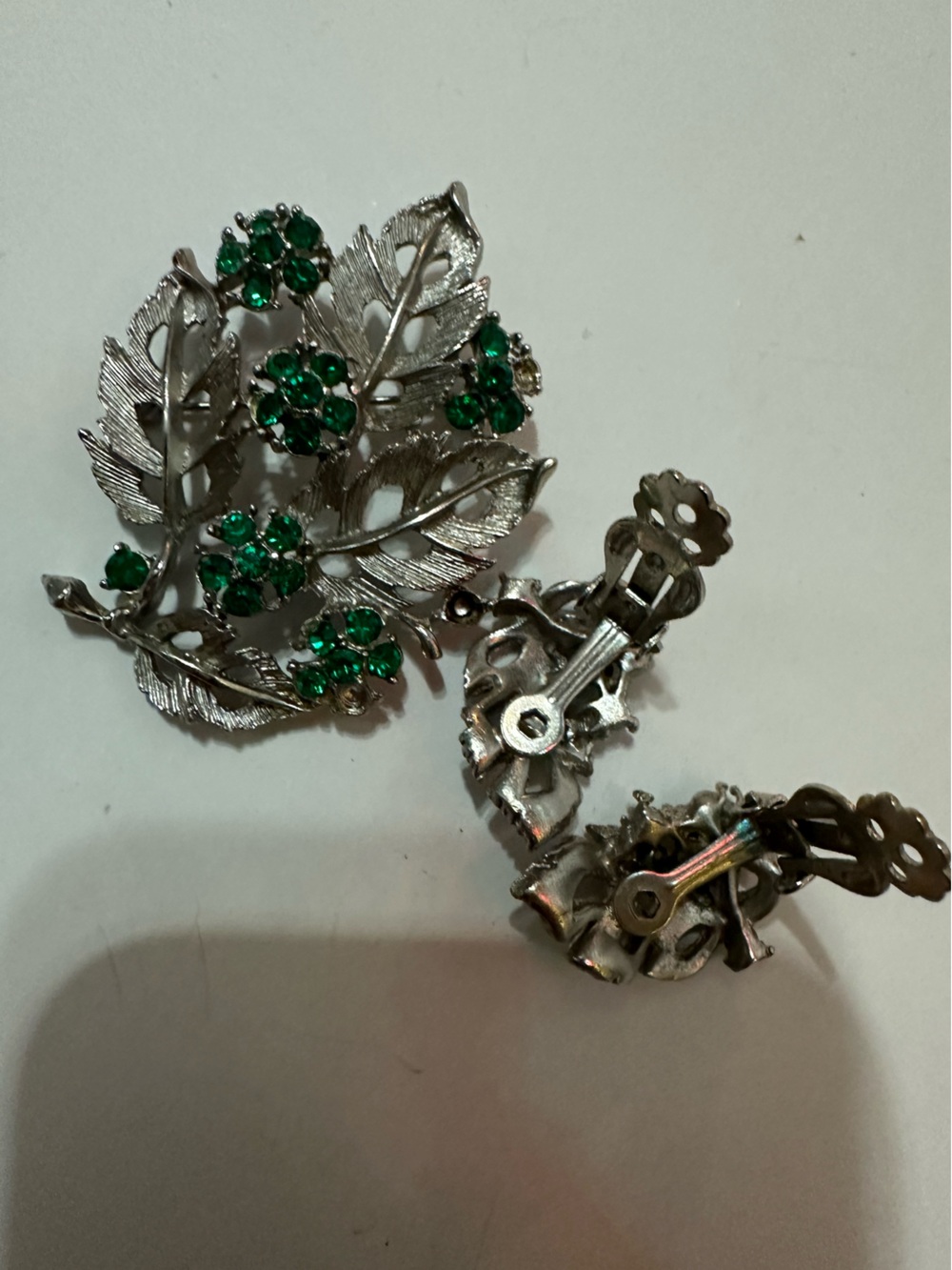 Free with any purchase Crystal Leaf Brooch and Clip-On Earrings Set